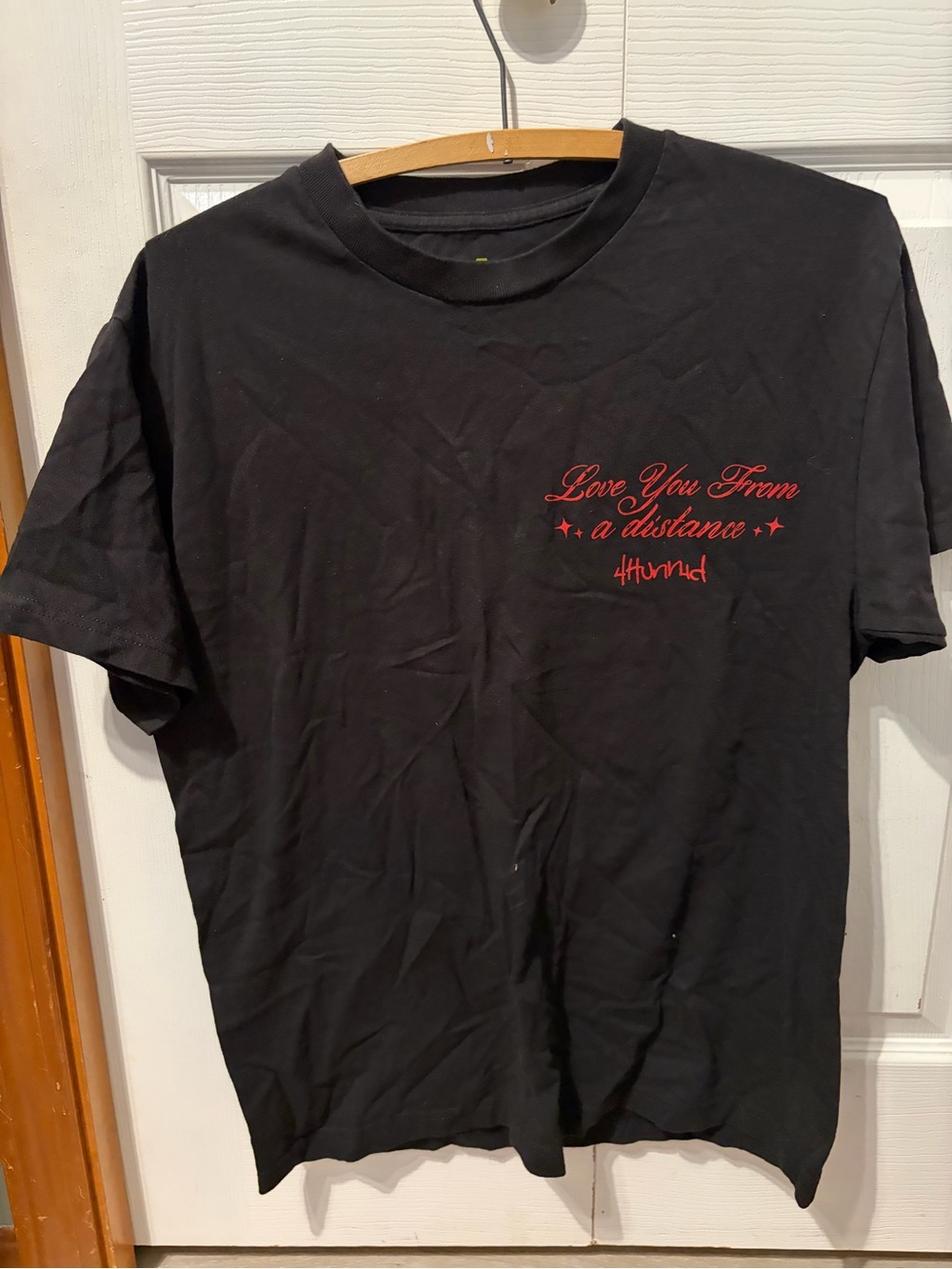 Black Graphic Short Sleeve Tee with Red Script